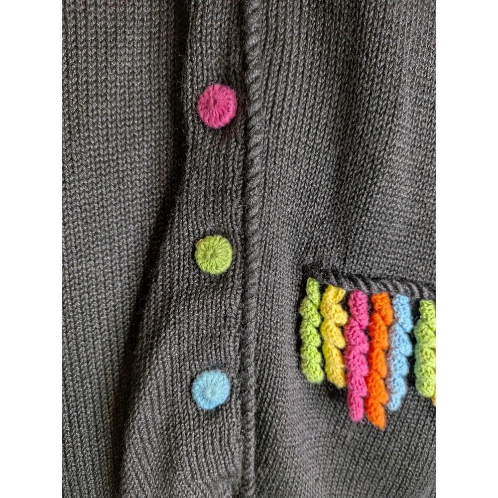 Vtg Colorful Knit Sweater Vest Granny Cardigan Rainbow Corkscrew Fringe Large - Picture 7 of 13